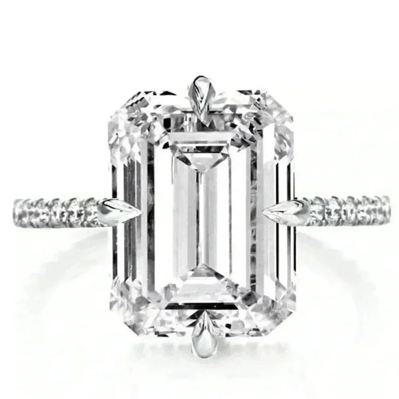 Italo Jewelry Hidden Halo Emerald Cut Engagement and pave band - Picture 9 of 12